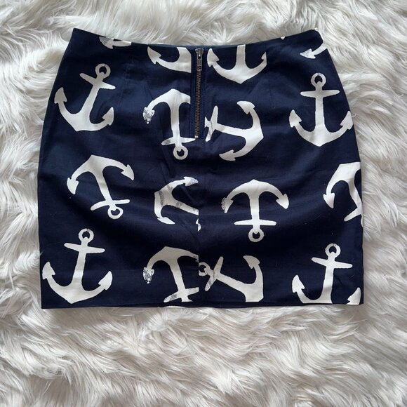 J.Crew Mini Skirt Navy Blue and White Anchor Lined Nautical Summertime - Picture 2 of 6